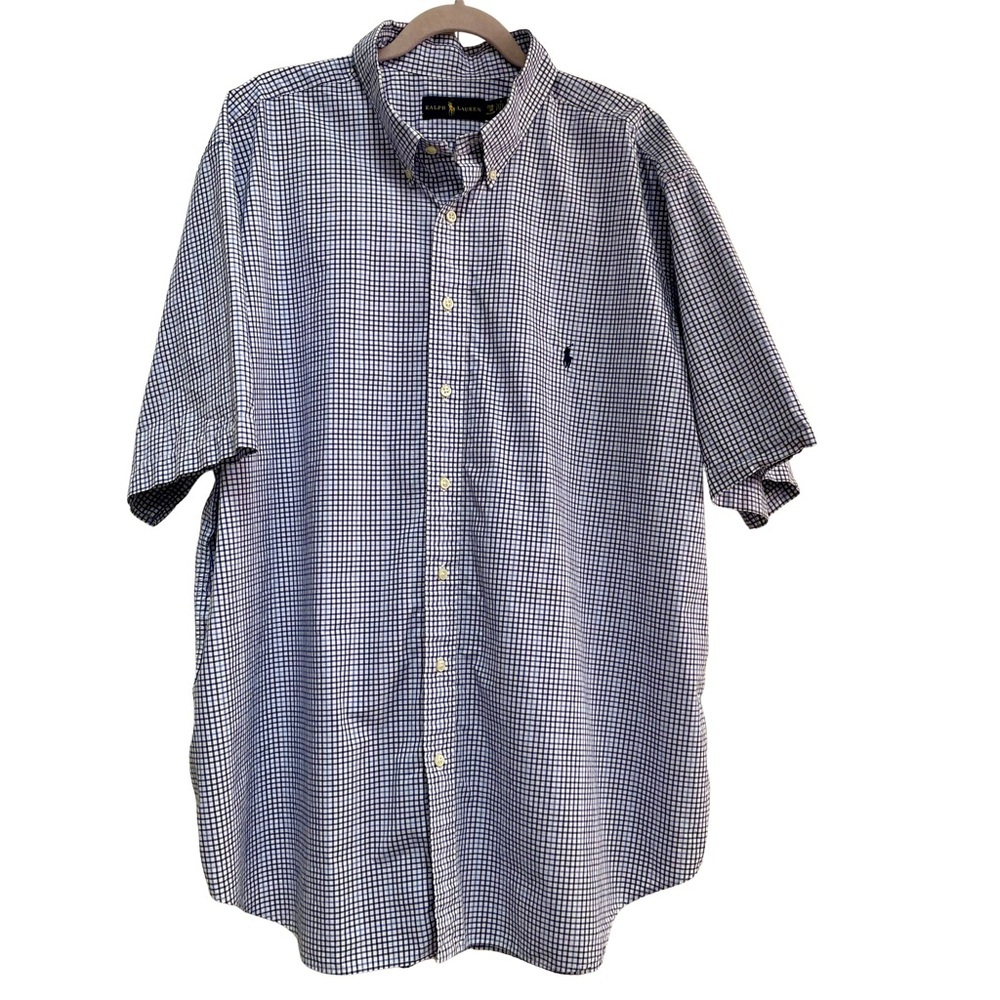 Ralph Lauren Men’s Pony Short Sleeve Gingham Check Cotton Button Down 2X Shirt
